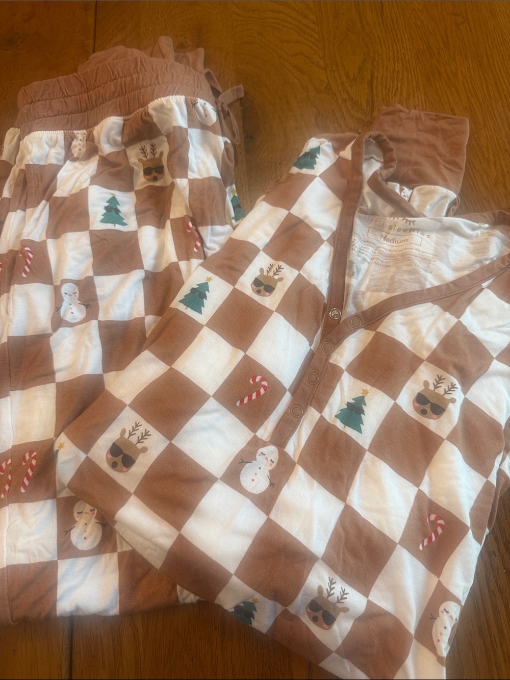 Little Sleepies Brown & White Holiday Check Pajama Set